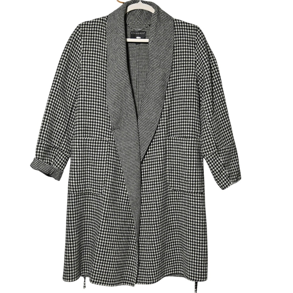 Bernardo Houndstooth Wrap Coat Womens Wool Blend XL Black White